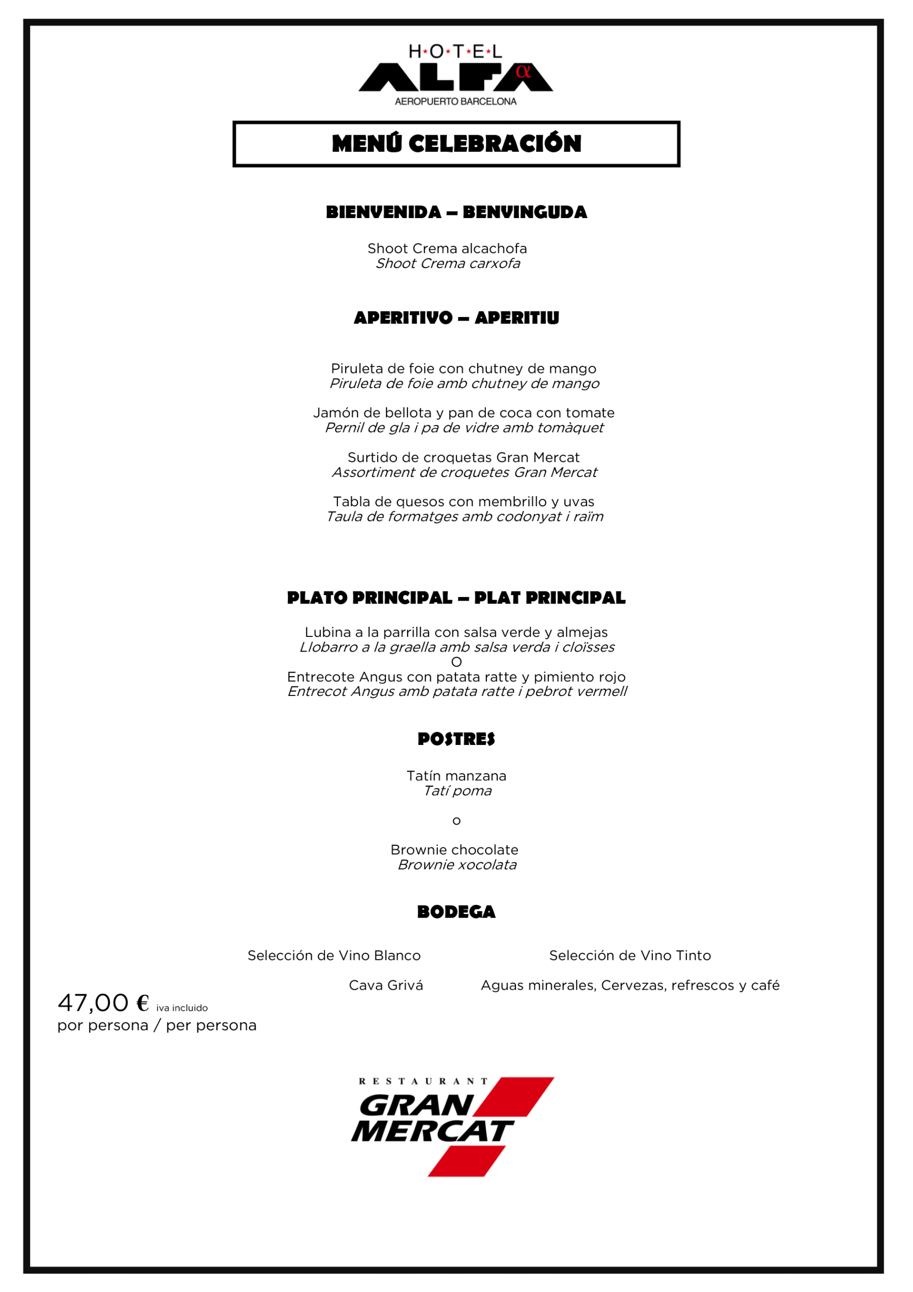 menu alfa celebracion 40eur